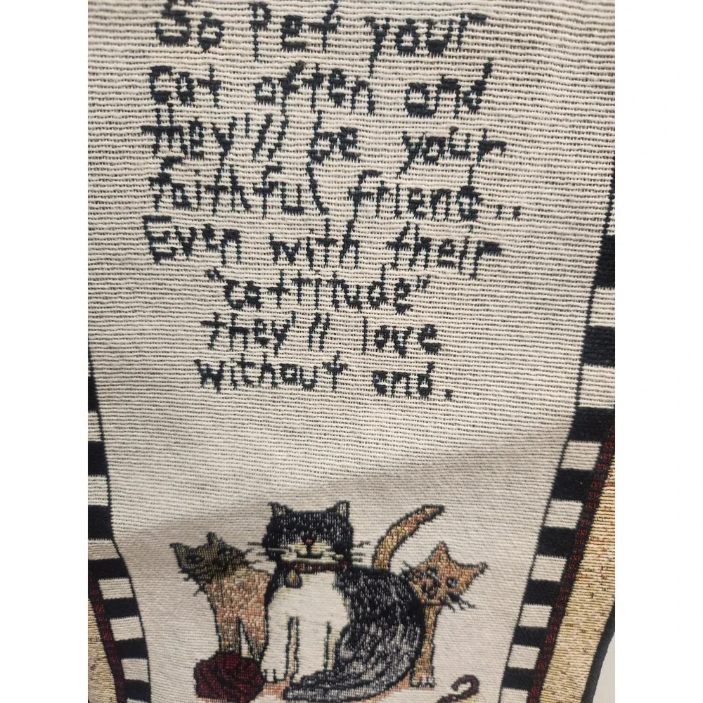Vtg Linda Spivey Cat Rules Hanging Wall Tapestry Cottagecore Country 8.5